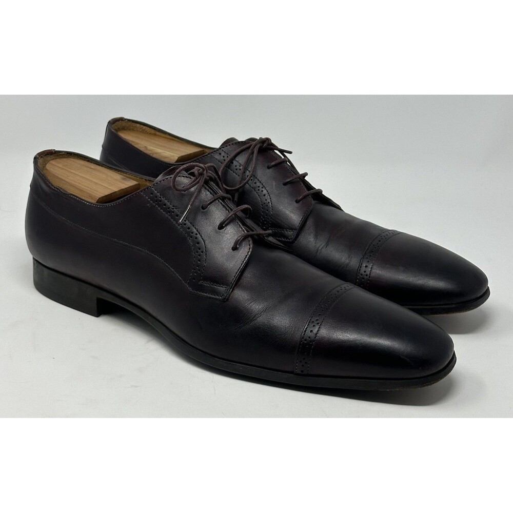 Santoni Cap Toe Derby Shoes Mens 12 D Black Leather Lace Up Loafers Dress Italy